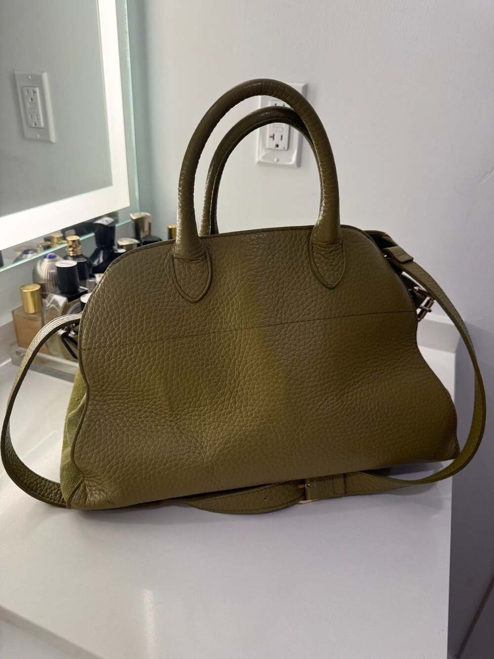 Anna Paola Italian Leather Handbag Riva Iride Green Crossbody Satchel
